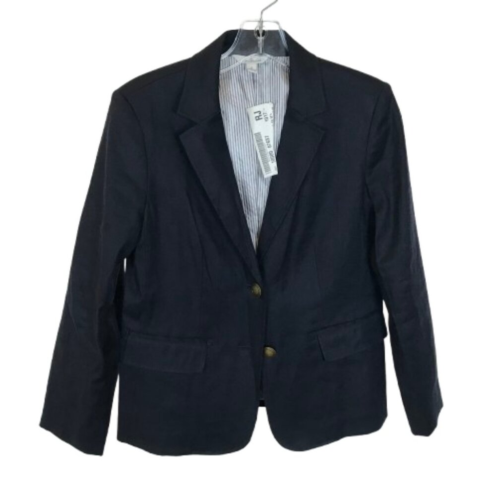 NWT LL Bean Womens Size 6 Indigo Dark Blue Stretch Linen Blend Blazer Jacket NEW